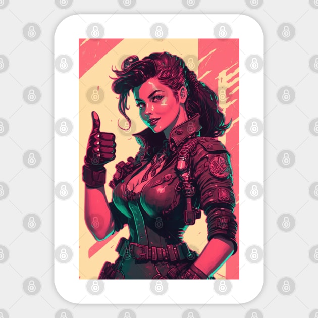 80s Fallout Thumbs Up Vault Girl Sticker by Nightarcade